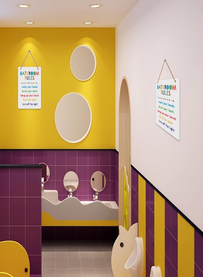 FEXICHUJI Colorful Kids Bathroom Rules Hanging Sign, Wooden Kids Bathroom Decor Reminds to Wash Hands, Brush Teeth, Hang Towel, Flush Toilet, Turn Off Light, Wall Art Decor Accessories for Boys and Girls - Image 3